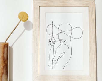 Dibujo de línea original pintado a mano - Hat Lady - Sin enmarcar - Minimalista - Tamaños 5x7, 8x10, 11x14, 16x20, 18x24