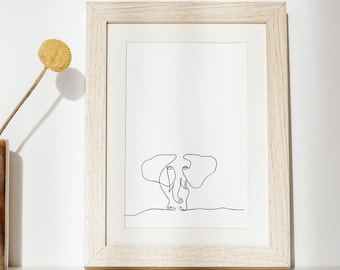 Dibujo de línea original pintado a mano - Elefante pequeño - Sin enmarcar - Minimalista - Tamaños 5x7, 8x10, 11x14, 16x20, 18x24