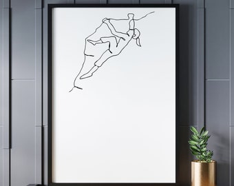 Arte de línea original pintado a mano- Escalador de rocas - Sin marco - Minimalista - Tamaños 5x7, 8x10, 11x14, 16x20, 18x24