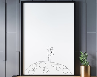 Dibujo de línea original pintado a mano - Astronauta - Sin enmarcar - Minimalista - Tamaños 5x7, 8x10, 11x14, 16x20, 18x24