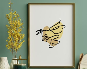 BumbleBee - Arte de línea continua - Color Splash - Arte de pared original - Impresión de arte digital