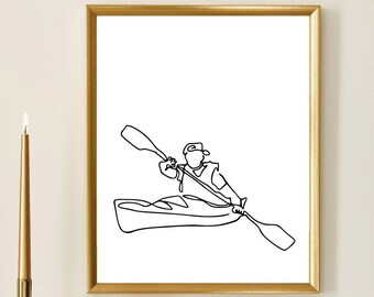 Arte de línea continua Kayaker - Arte de pared original - Impresión digital