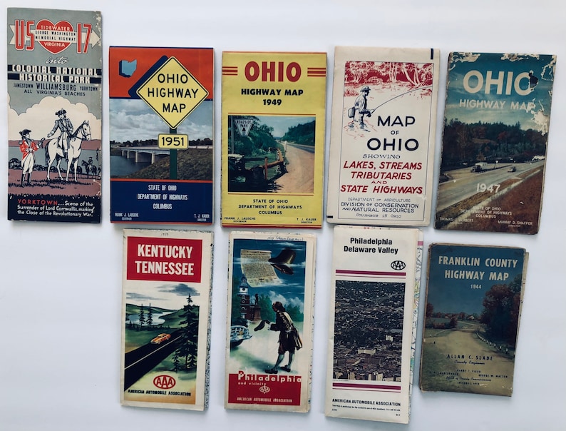 Lot of 9 Vintage Various State Maps and More 1940s 1950s