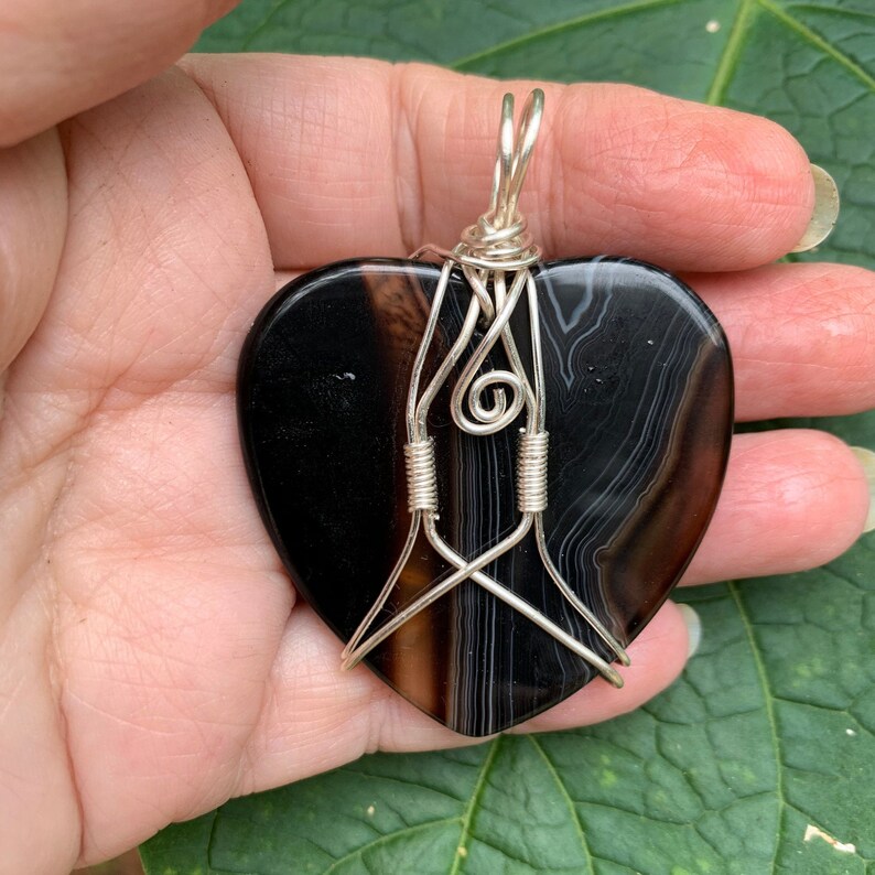 Reversible. Translucent Chocolate Heart Quartz wire wrapped pendant