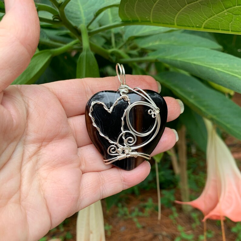 Reversible. Translucent Chocolate Heart Quartz wire wrapped pendant