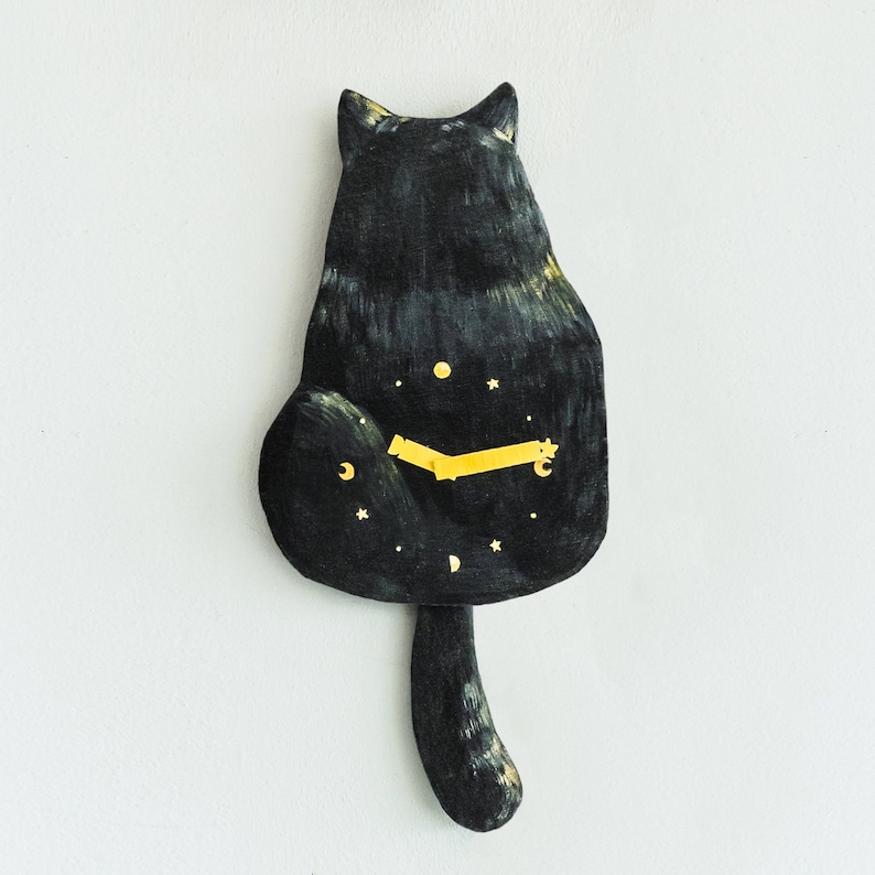 Personalize Cat wall clock Tail wagging decorative Wall art Etsy