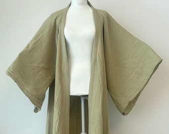 Lange Boho Duster Jacke Leichte Sommer Strickjacke Fantasy Robe- Moss Green