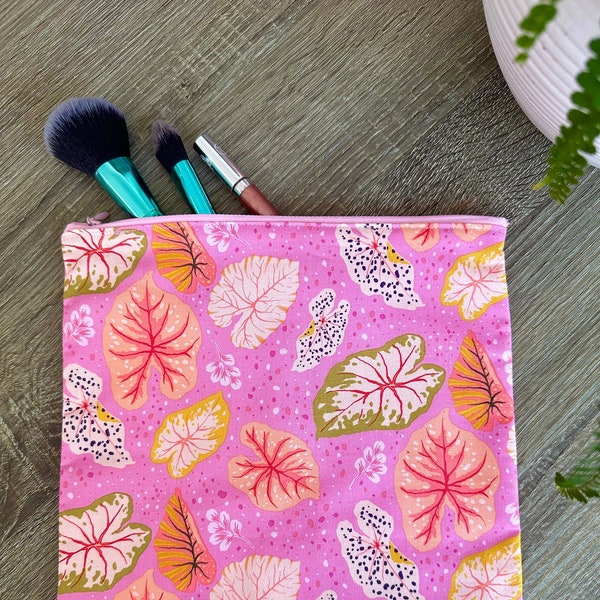 Handmade Jumbo Caladium Leaf Pouch / Makeup bag