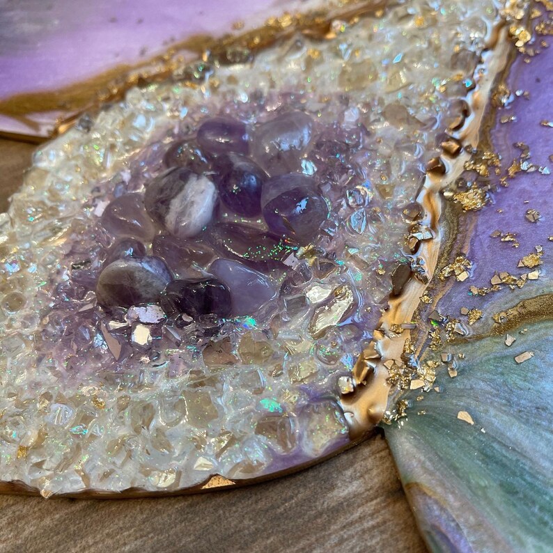 20\u201d Lotus flower geode resin art Made with amethyst crystal to promote positive vibes