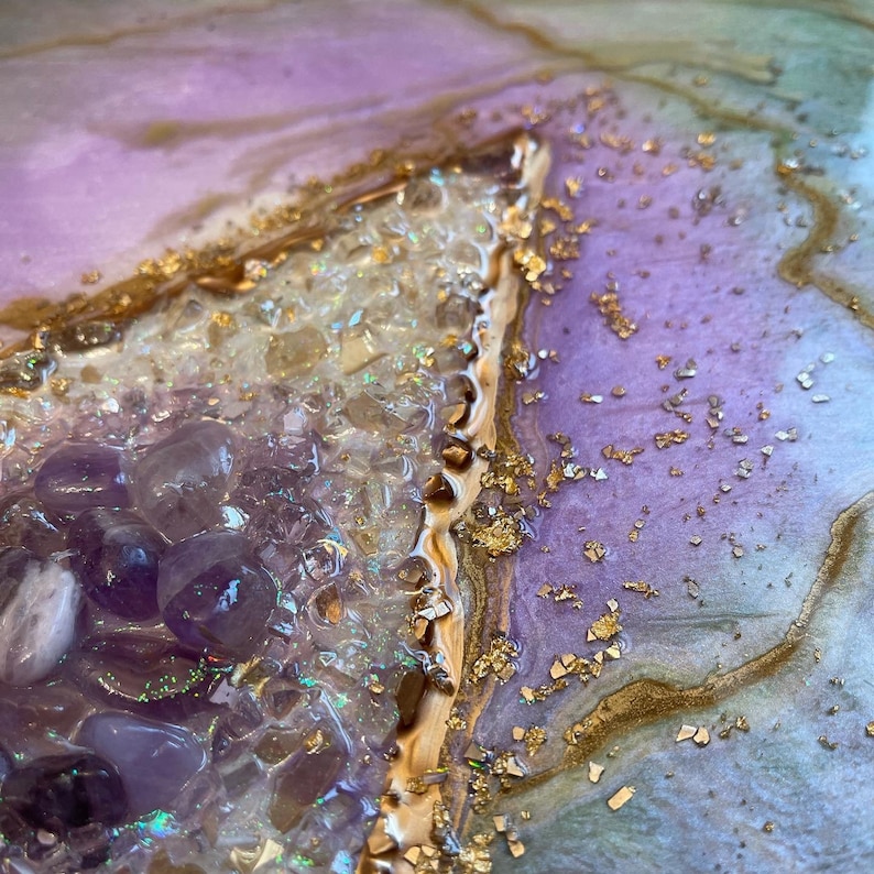 20\u201d Lotus flower geode resin art Made with amethyst crystal to promote positive vibes