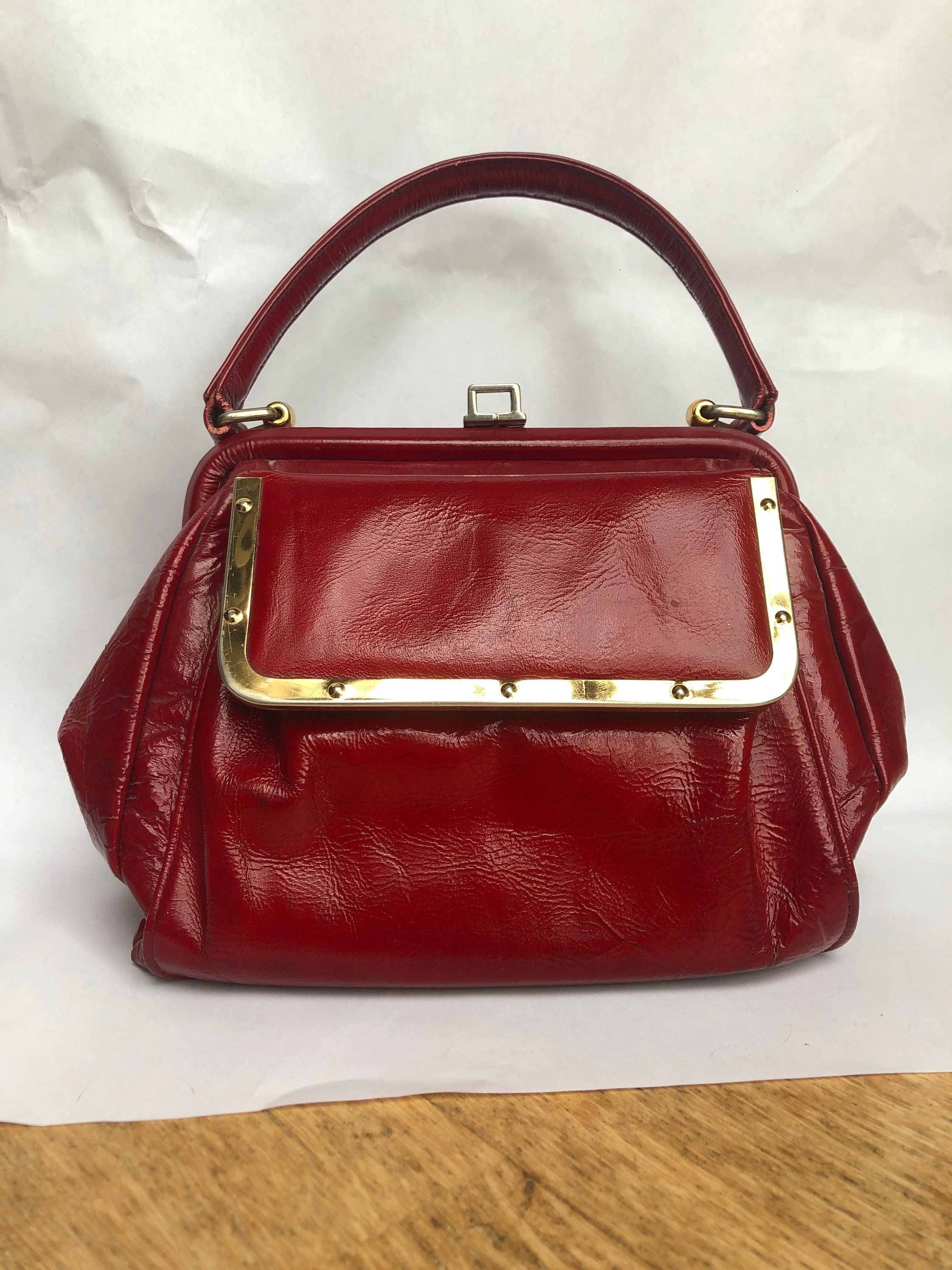 Beautiful vintage red leather bag Etsy