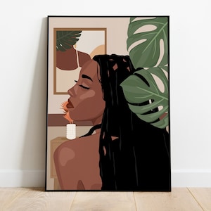 Black Woman Dreads Art, Black Girl Locs, Abstract Female Art, Natural African Hair Art, Dreadlocks Art, Boho Art, Black Girl Aesthetic Art