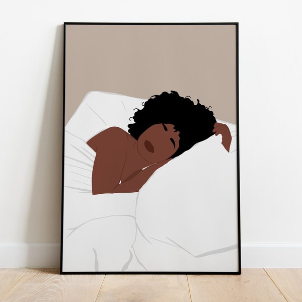 Girl Bedroom Print, Bedroom Deco, Black Girl Art, Afro Girl Art, Woman Sleeping Art, Minimalist Room Art, Bedroom Wall Decor, Printable Art.