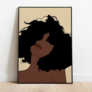 Black Girl Portrait Art, Curly Hair Girl Art, Afro American Art, Girl With Curly Hair, Woman Face Art, African Hair Art, Black Girl Poster