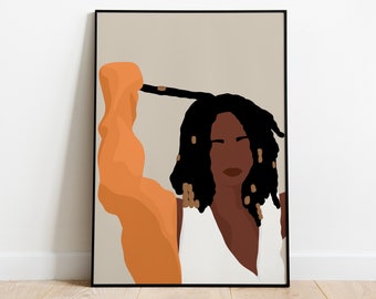 Dreads Girl Art, Black Woman Art, Black Girl Magic, African Hair, Girl With Locs, Female Portrait Art, Dreadlocks Wall Art, Curly Hair Girl