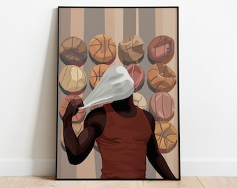 Printable Black Man Art, Man Poster Art, African American Art, Basketball Art Print, Gift For Boyfriend, Gym Art, Male Art, Men Poster Art