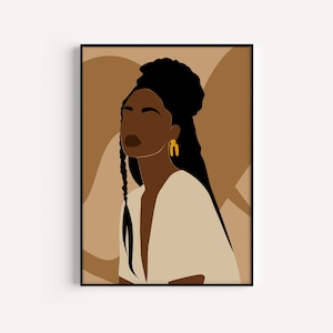 African Girl Art, Black Woman Wall Art, Braids Art, Modern Female Portrait Art, Afro American Hair Print, Fashion Art, INSTANT DOWNLOAD