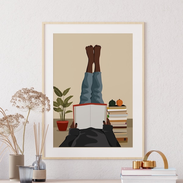 Black Woman Art, Black Girl Reading, Book Lover Art, Afro American Art, Boho African Art, Female Wall Art, Girl Illustration, Black Poster