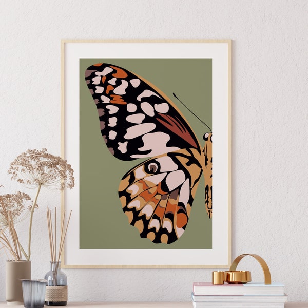 Boho Butterfly Art, abstracte kunst, afdrukbare muurkunst, digitale print, kamerdecor, kinderkamerkunst