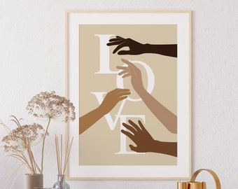 Love And Equality Art, Black Hand Art, Black Art, Black Woman Art, Girl Hand Wall Art, Racial Equality, Female Wall Art, Friendship Wall Art