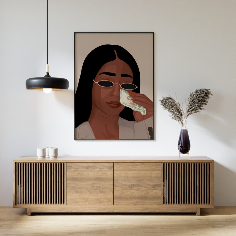 Woman Portrait Art Black Girl Art Funny Art Girl Money Art Etsy