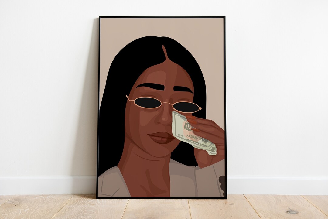Woman Portrait Art, Black Girl Art, Funny Art, Girl Money Art, Boss Lady Art, Girl With Cash