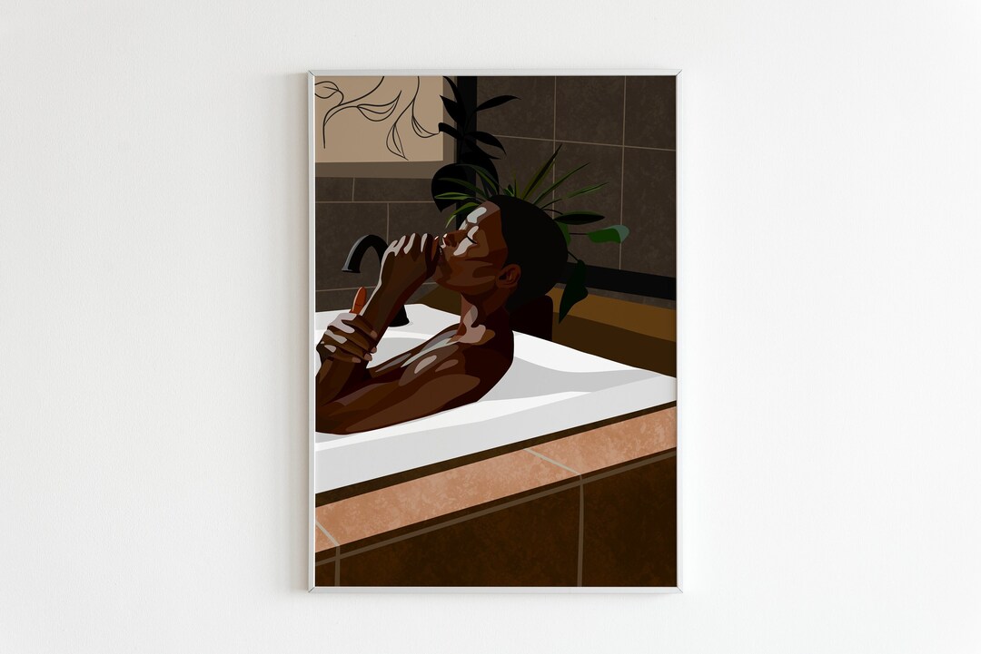 Black Girl Art, Bathroom Art, Girl Bathtub Art, Boho Wall Art, African ...