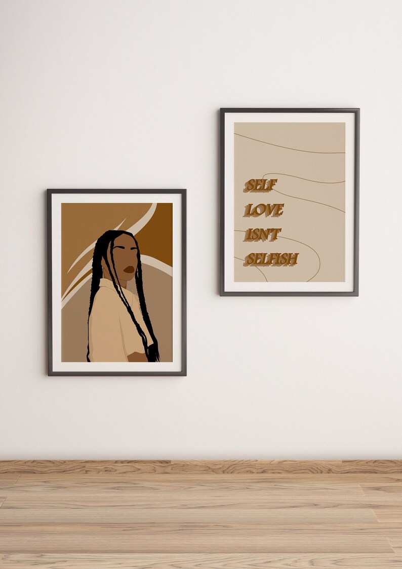 Black Girl Portrait Art, Quotes Wall Art, Self Love, Set Of 2 Girl Art, Boho Woman Art Set, Motivational Art, Braids Girl Print, African Art image 4