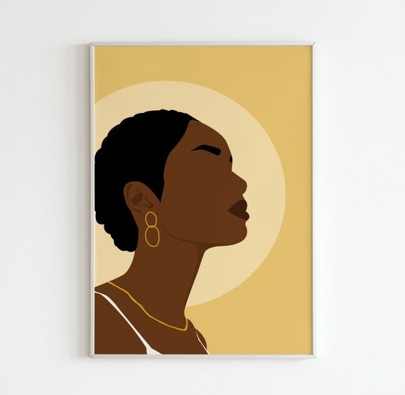 African Woman Portrait Wall Art Black Girl Art Braids | Etsy