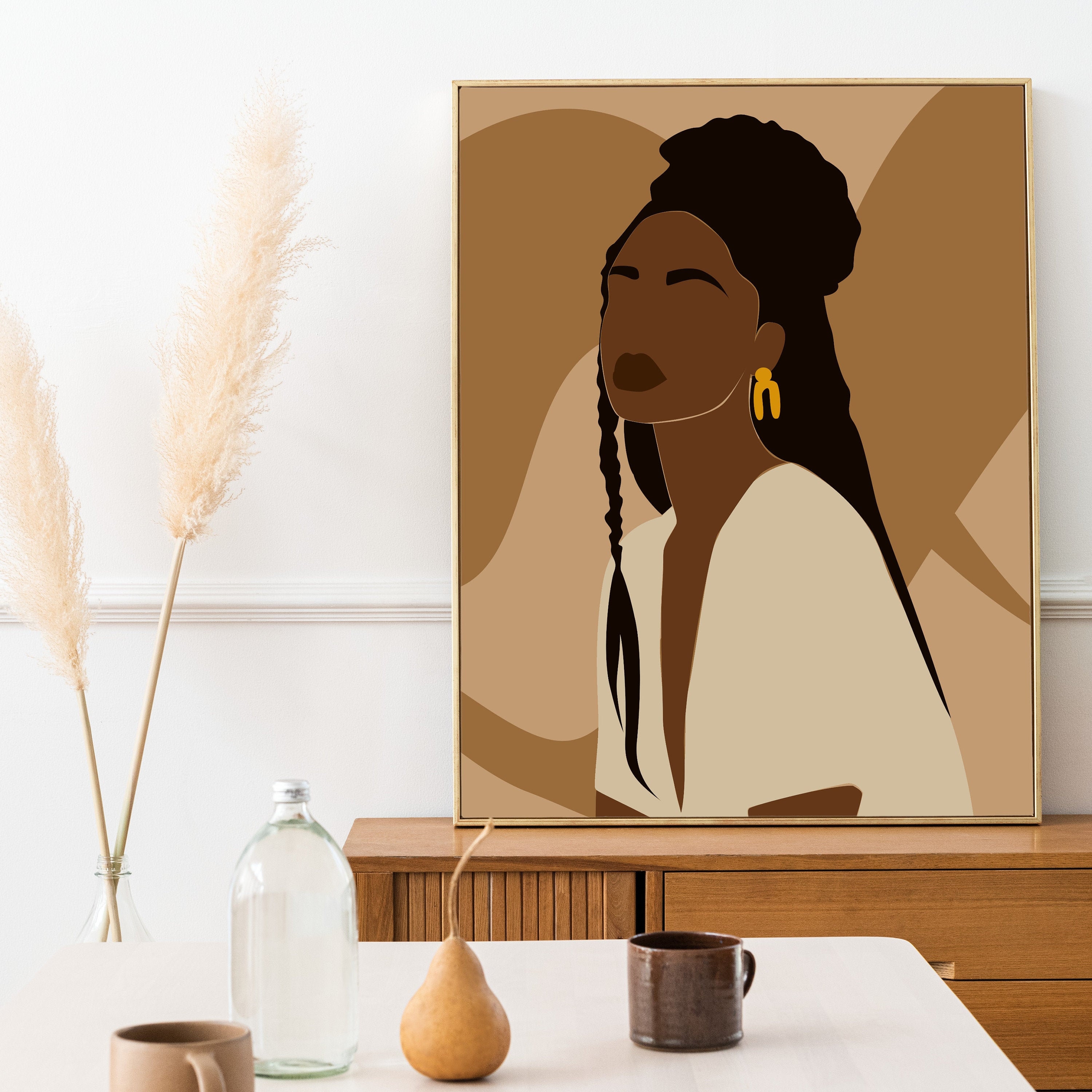 Afrikanische Frau Gold Glitzer Rahmen Wanddekoration HOLEILUCK Leinwandbild Afrikanische  Frau - 40x55cm Mit Rahmen Wandkunst Mit Gold Glitzer, image size:3000x3000