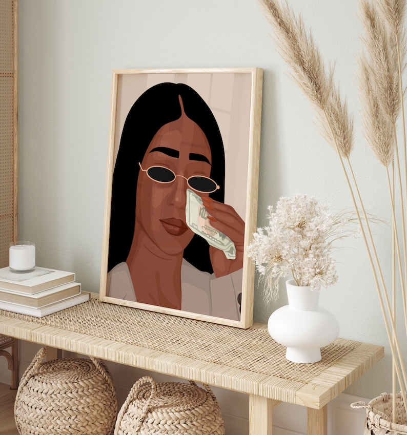 Woman Portrait Art Black Girl Art Funny Art Girl Money Art Etsy