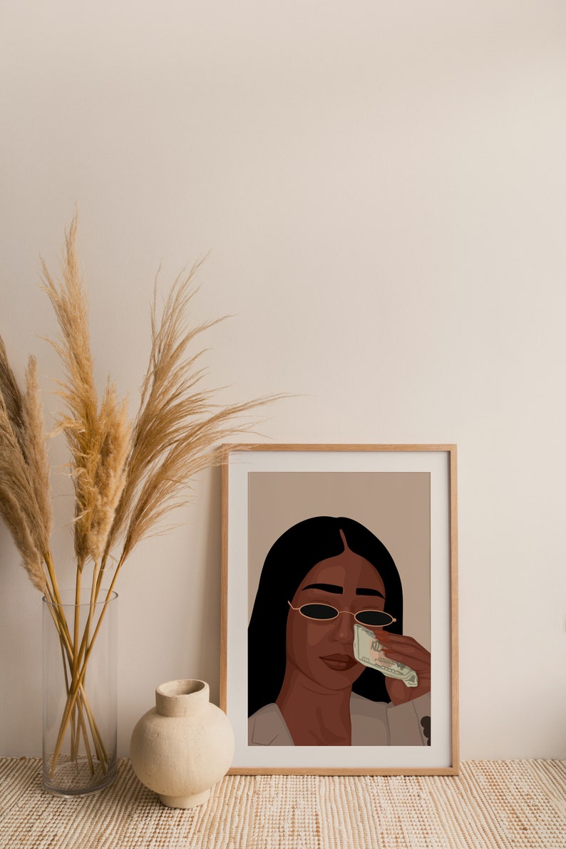 Woman Portrait Art Black Girl Art Funny Art Girl Money Art Etsy