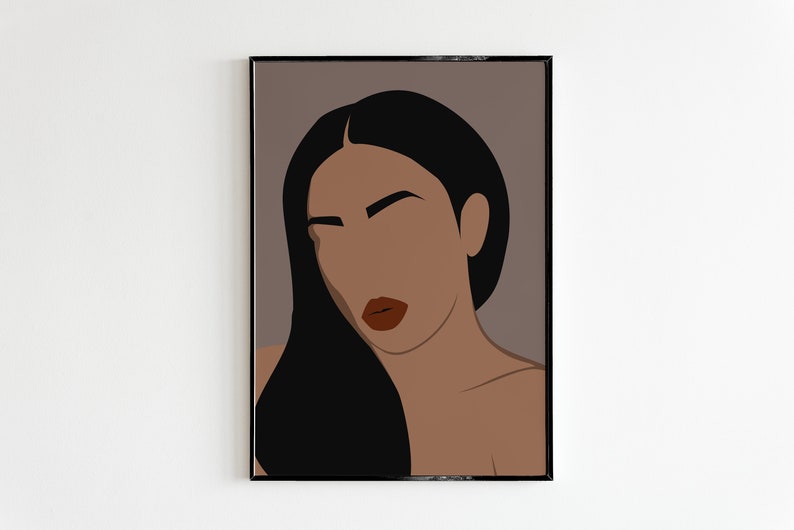 Black Girl Long Hair Modern Mid Century Art Boho Woman Art African American Art Black Girl Illustration Black Woman Art Black Girl Art
