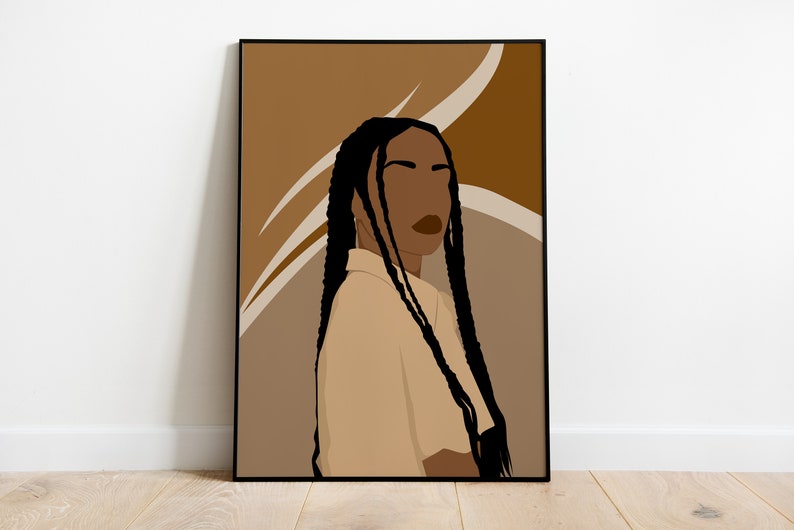 Black Girl Portrait Art, Quotes Wall Art, Self Love, Set Of 2 Girl Art, Boho Woman Art Set, Motivational Art, Braids Girl Print, African Art image 8