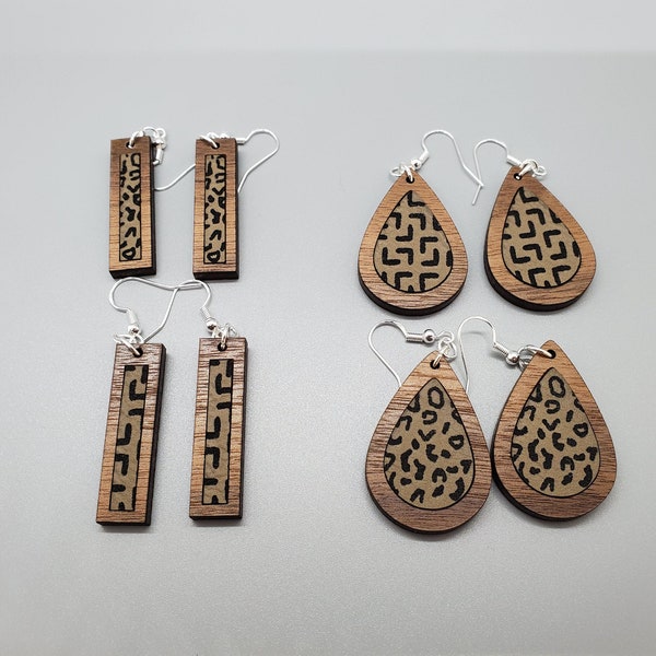 SVG Laser Cut File for Inlay Earrings with Leopard Print and Bonus Pattern - Two Inlay Shapes Included - Glowforge Tested