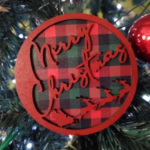 SVG Laser Cut File for 5-inch 2-layered Christmas Ornament Santa and Sleigh - Glowforge Tested
