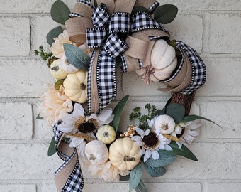 Fall Wreath, Farmhouse Wreath, Pumpkin Wreath, Rood Holidays, Grapevine Wreath, Mums and Sunflower Wall Decor
