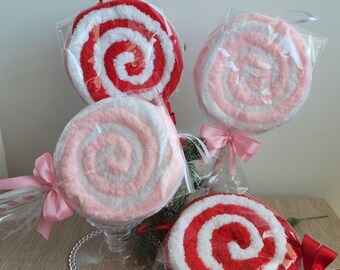 Lollipops, Chenille Yarn Lollipops, Oversized Lollipops, Rood Holidays, Room Decor, Winter Decor, Sweet Shop, Candyland, Ornament, Candy