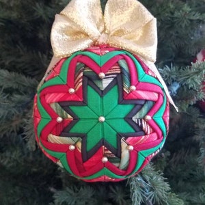 Fiesta Striped Ornament, Ornament Ball, Quilted Ornament, No-Sew Quilted Ball Ornament, Folded Fabric Ornament Ball, Christmas Ball, 52