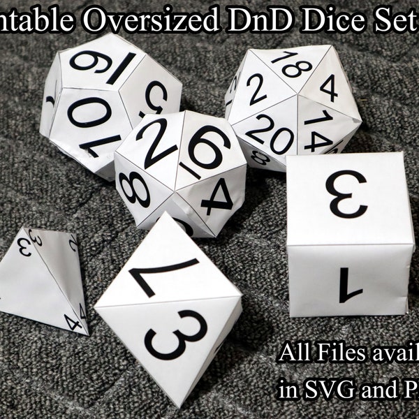 Printable Oversized Dice Set, DnD Dice, Download available in PDF, DXF, and SVG