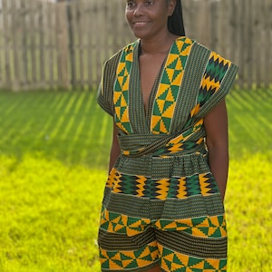 ANKARA ROMPER DRESS - Ankara Wax Dress - African Women Wear - Ankara Summer Dress - African Romper Dress - Ankara Style Dress