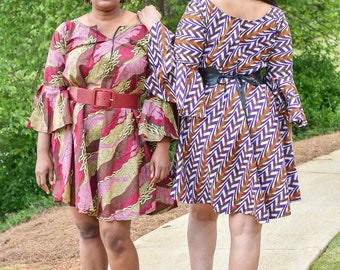 AFRICAN SHORT DRESS - African Midi Dress - Bell Sleeve Dress - Ankara Style Dress - Ankara Midi Dress - Ankara Summer Dress