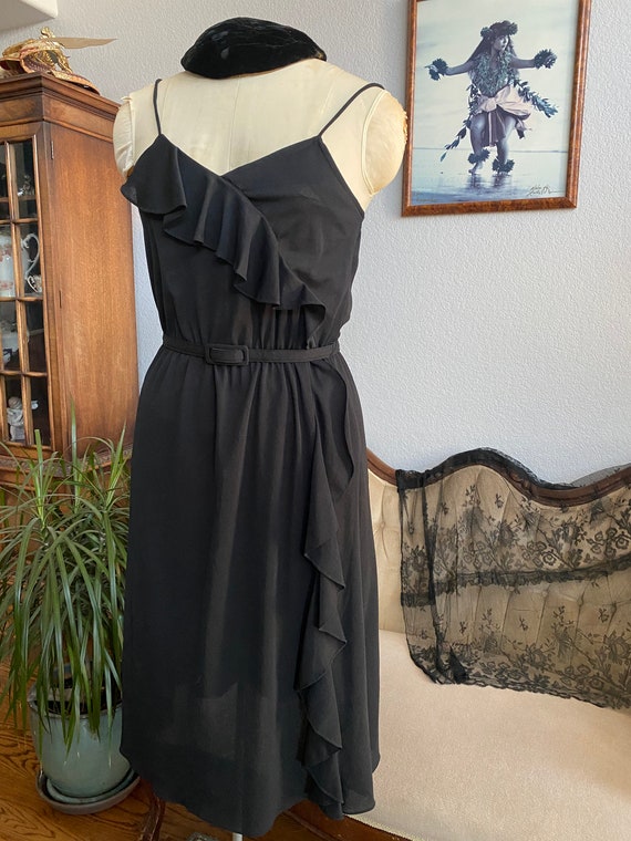 70s little black dress Genuine vintage 60s 70s beaded black cocktail party sheath dress M