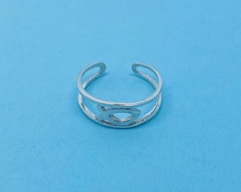 Echt Sterling Silber Ichthys Jesus Alpha Fisch Toe Ring One Size Fits All