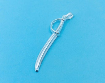Genuine 925 Sterling Silver Sword With Curved Blade Pendant