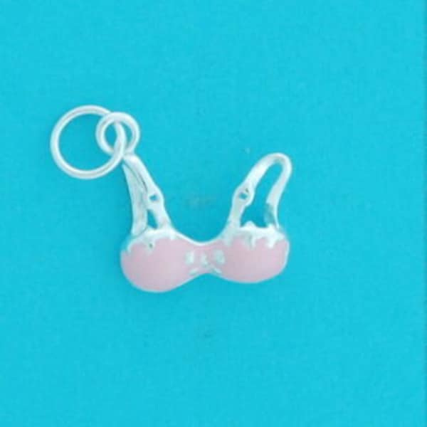 Genuine 925 Sterling Silver Bra Lingerie Charm Pendant With Pink Enamel Finish