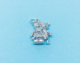 Genuine 925 Sterling Silver Heavy Solid Three Bears Family Charm / Pendant