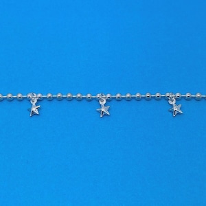 Genuine Hallmarked 925 Sterling Silver 9 Inch 3mm Bead Anklet With Hanging Stars