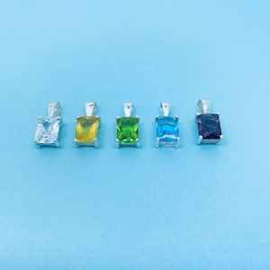 Genuine 925 Sterling Silver 8mm x 6mm Rectangle Pendant Set With Coloured Stone