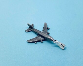 Genuine 925 Sterling Silver Oxidised Jumbo Jet Airplane Plane Pendant